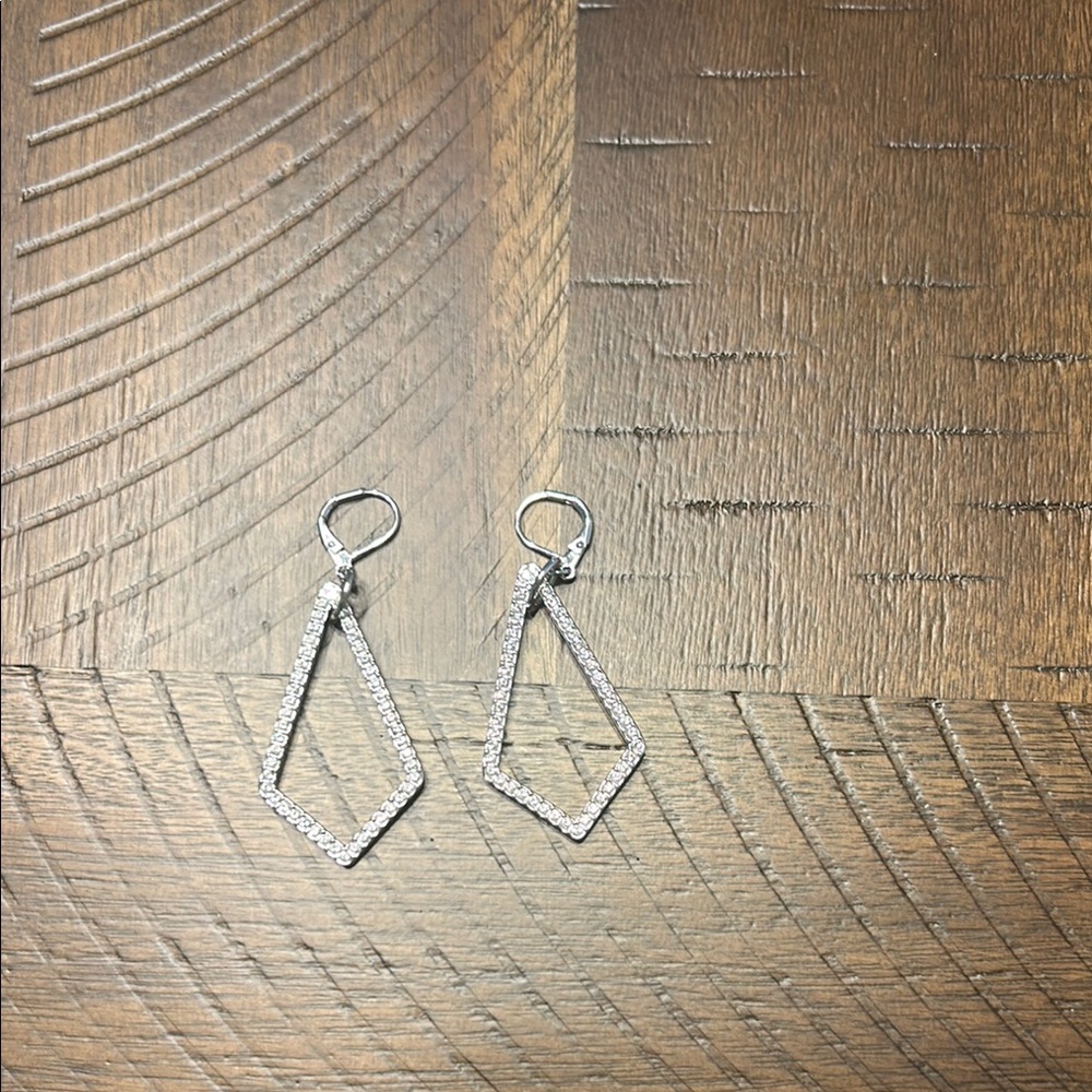 Elegant Silver Geometric Drop Earrings Touchstone Crystal